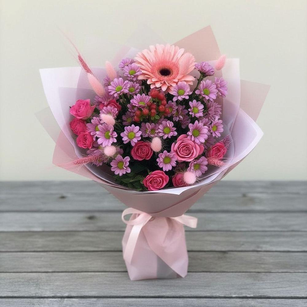 Букет цветов из: Розы, Герберы и Хризантемы в Шамхал-Термене