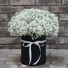 Цветочная композиция из Гипсофила в шляпной коробке в Шамхал-Термене