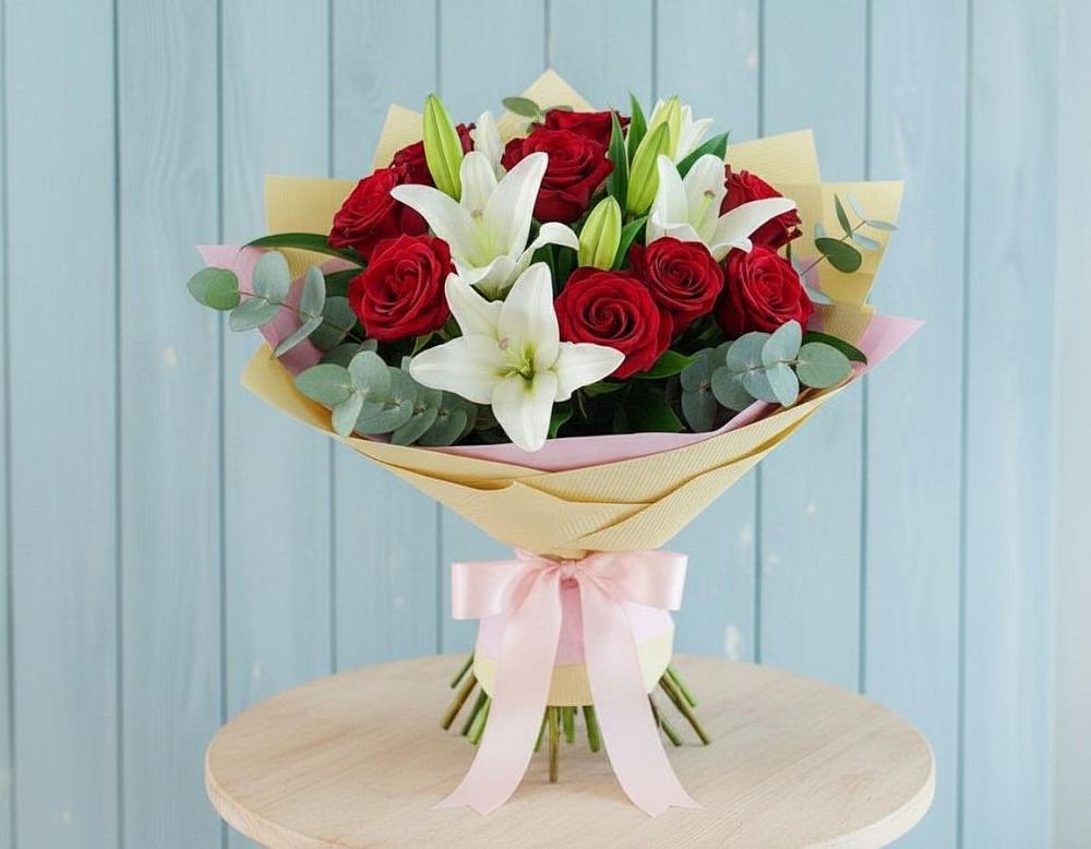 Букет цветов из: Лилии и Розы в Шамхал-Термене